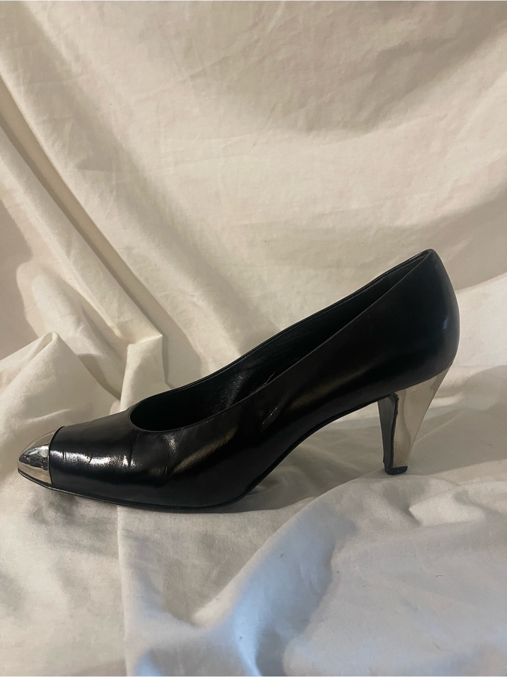 Prada Vintage Chrome Heel Patent Pumps